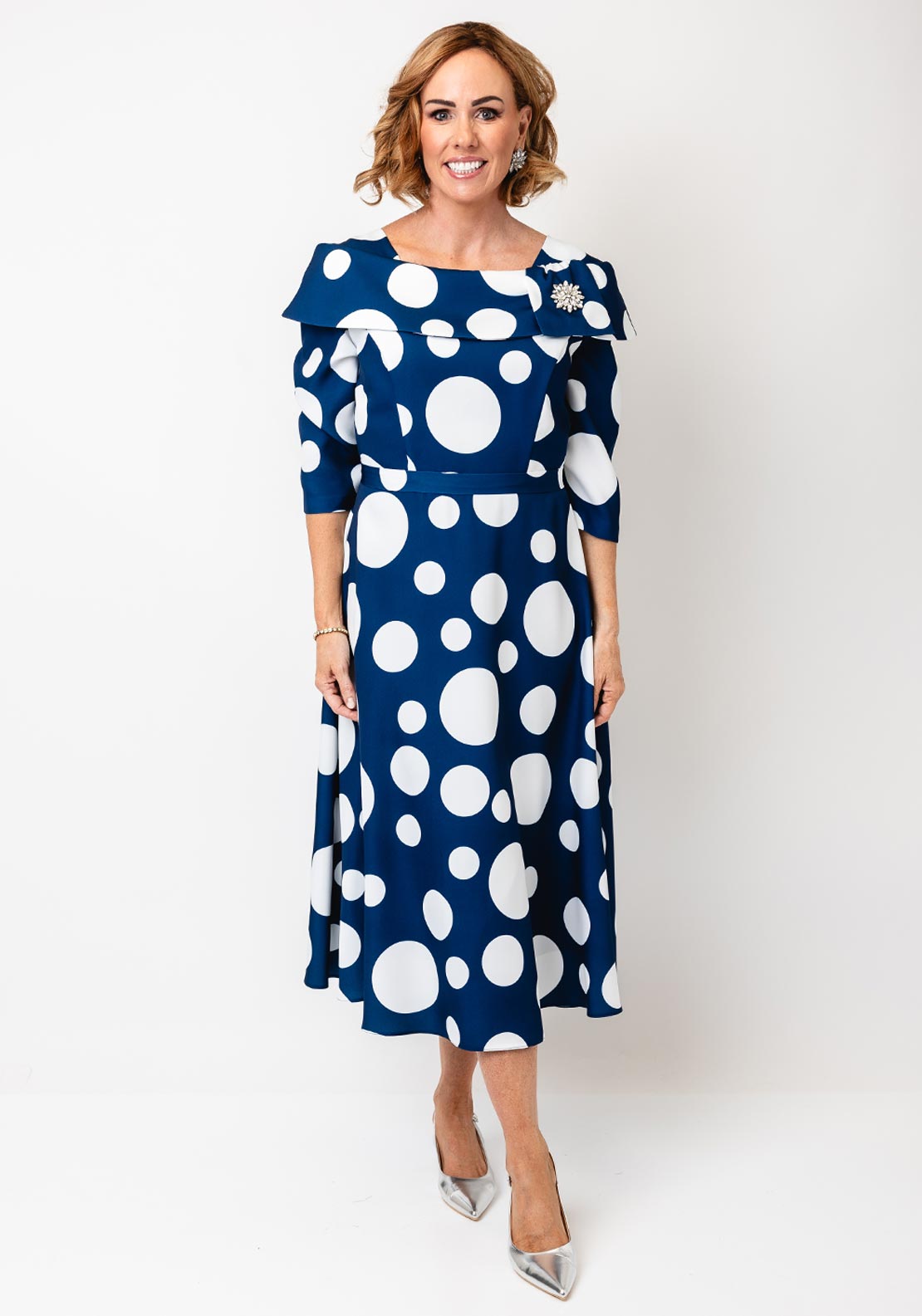 Cassandra Bell Navy & White A Line Spot Dress