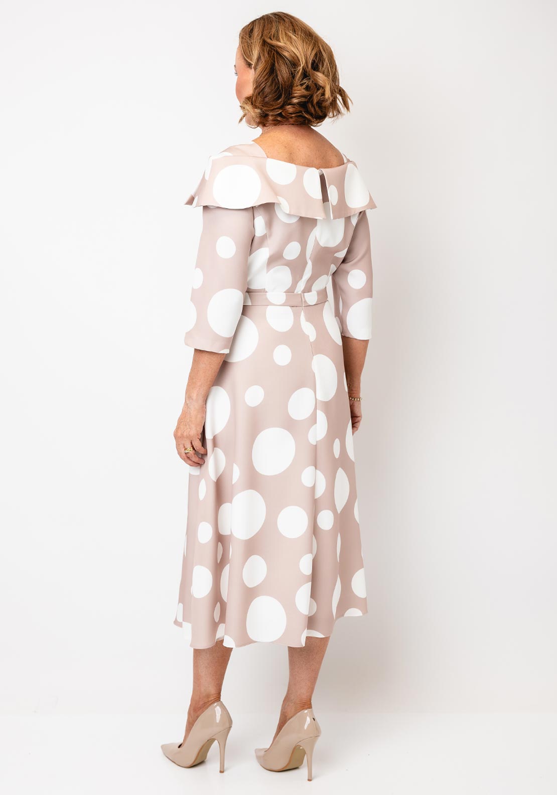 Cassandra Bell Nude & White A Line Spot Dress