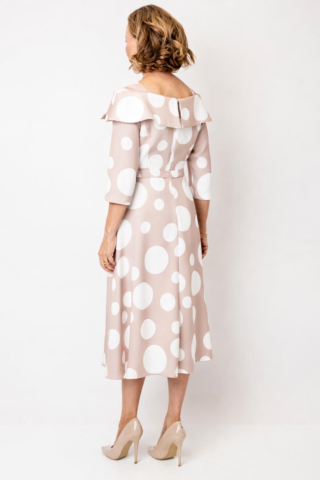 Cassandra Bell Nude & White A Line Spot Mother of the bride dress