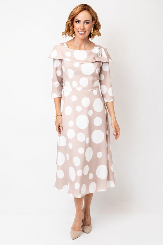 Cassandra Bell Nude & White A Line Spot Dress