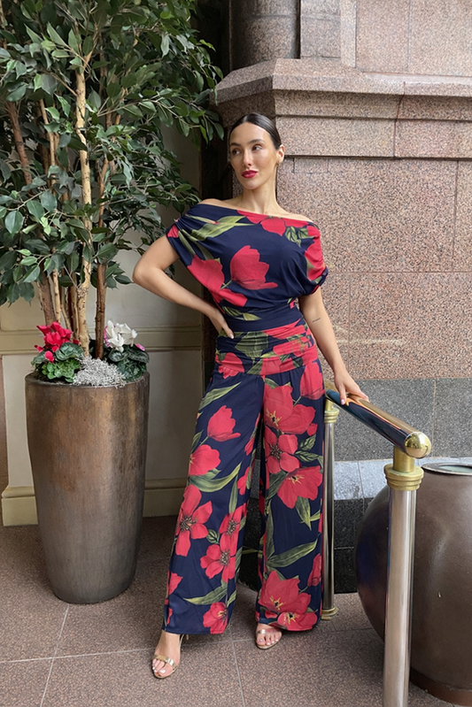 Atom Label Carbon Fuchsia Lily Print Jumpsuit