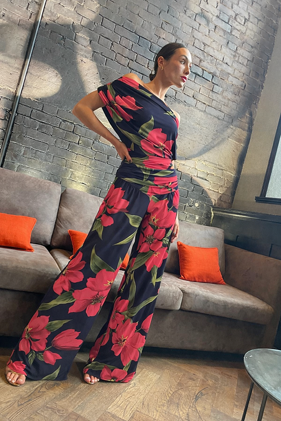 Atom Label Carbon Fuchsia Lily Print Jumpsuit