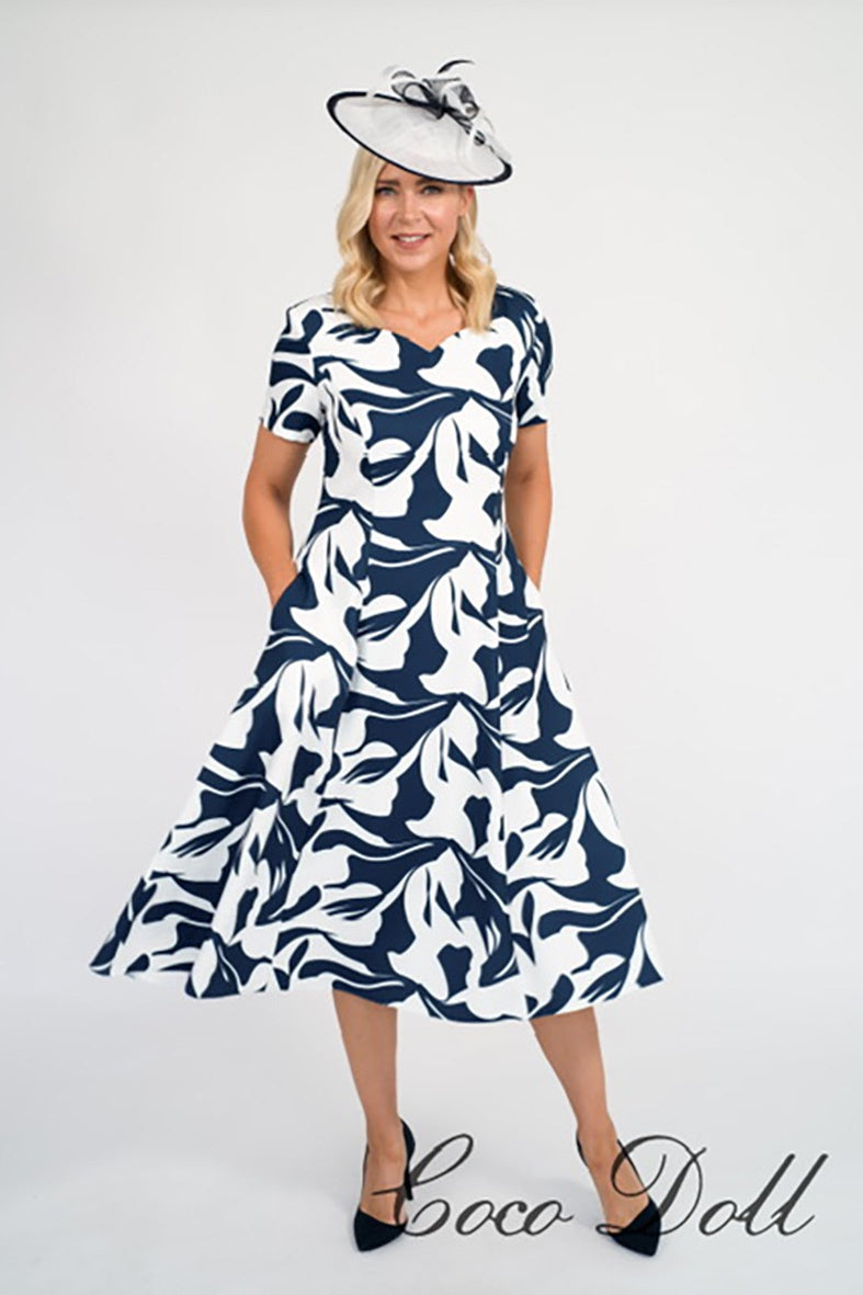 Coco Doll CD232 Tara Navy Print A Line Dress