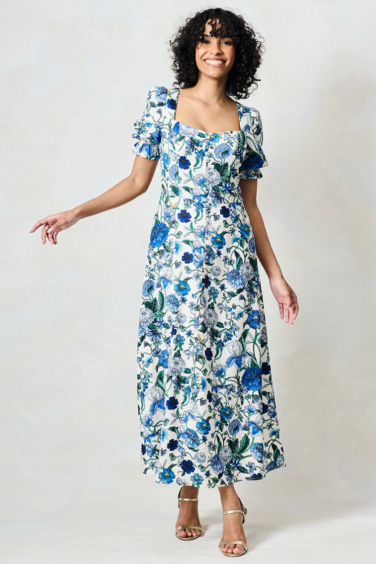 Hope & Ivy Debora Blue Patterned A line Dress