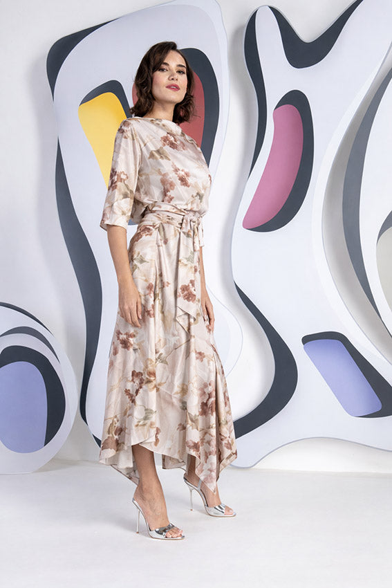 Kevan Jon Dotty Champagne Drape Dress