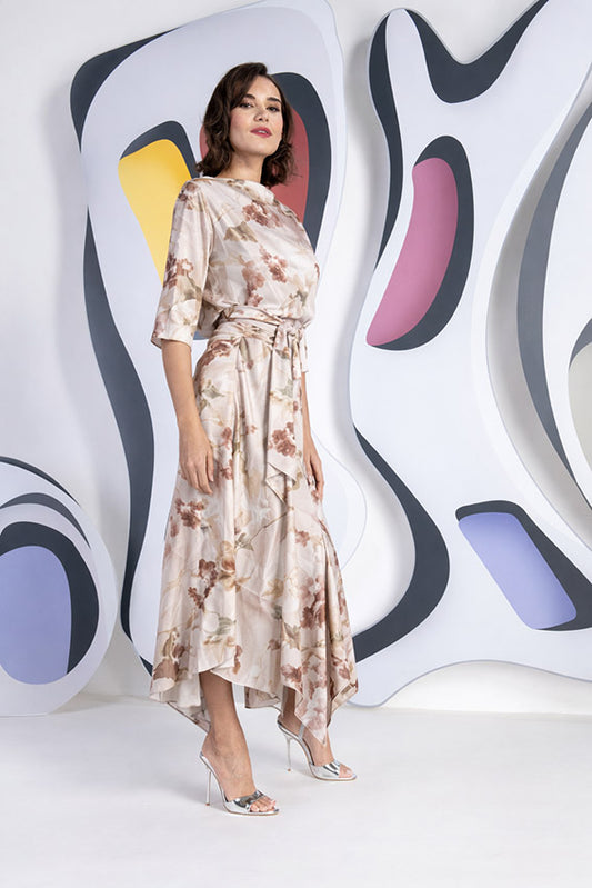 Kevan Jon Dotty Champagne Drape Dress