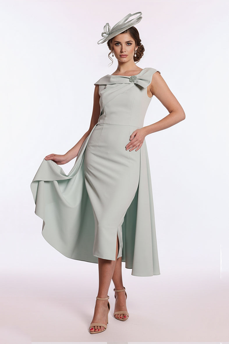 Labella 3330 Dusty Mint Straight Dress With Overskirt