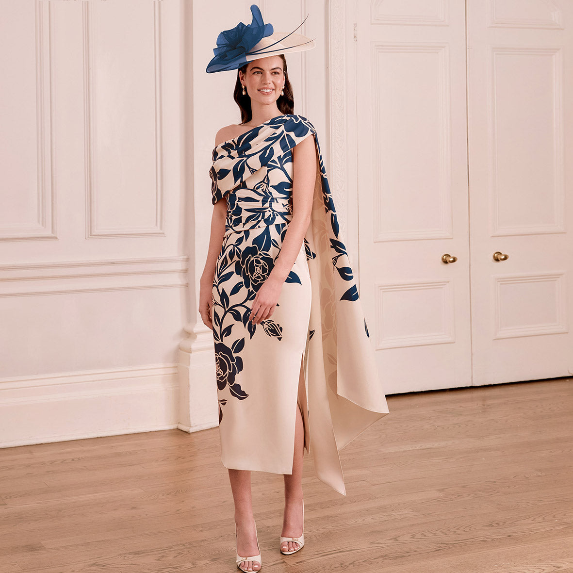 john charles 66795B Navy_Ecru mother of the bride dress with cape