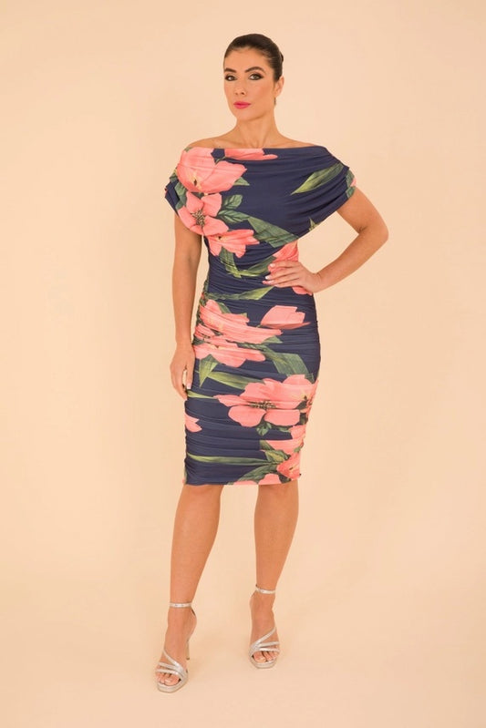 Atom Label Oxygen Dress in Navy & Coral Floral