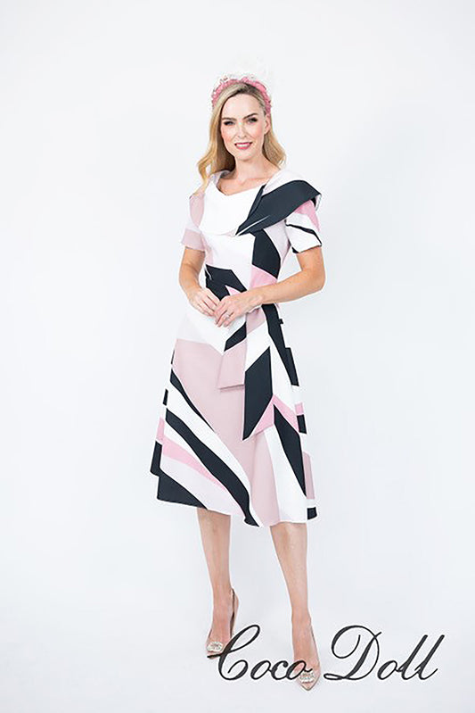 Coco Doll Nala Pink & Black Print  A Line  mother of the bride Dress