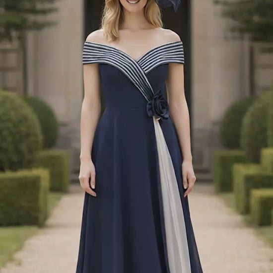 Labella 3429 Navy/Ivory Pleated A Line  mother of the bride dress