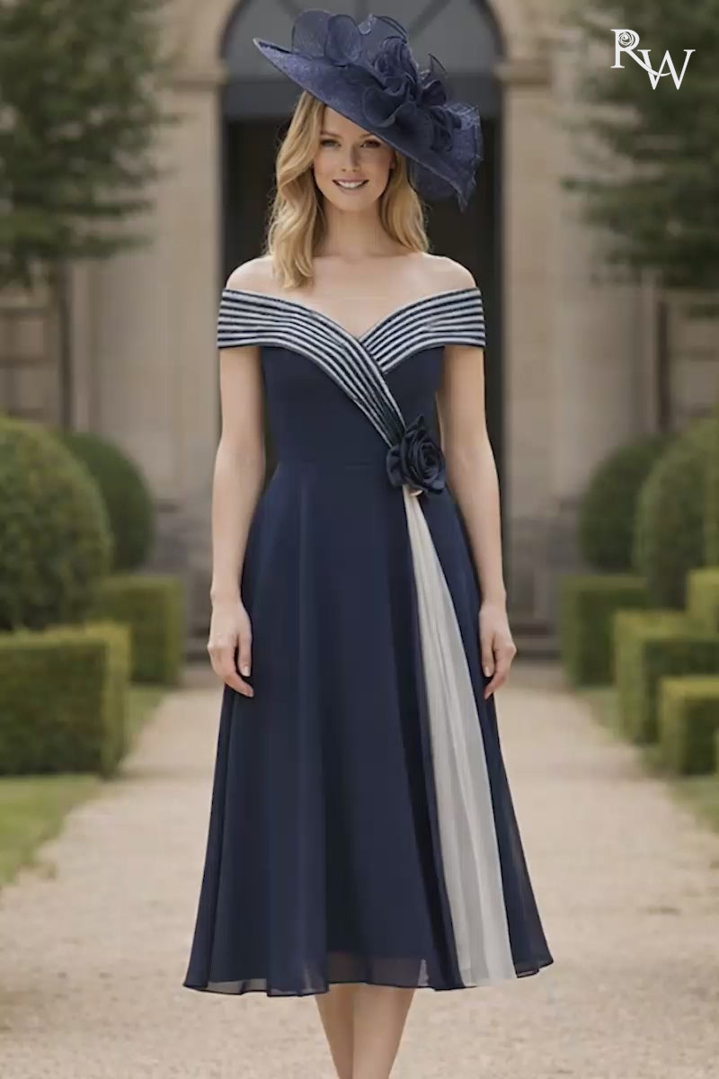 Labella 3429 Navy/Ivory Pleated A Line  mother of the bride dress