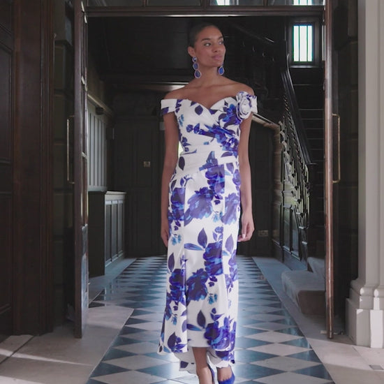 John Charles 66752  Blue Floral Straight Dress