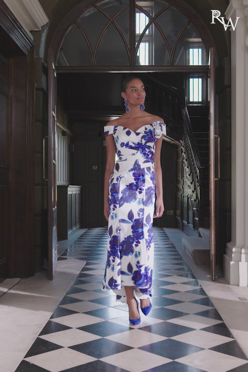 John Charles 66752  Blue Floral Straight Dress