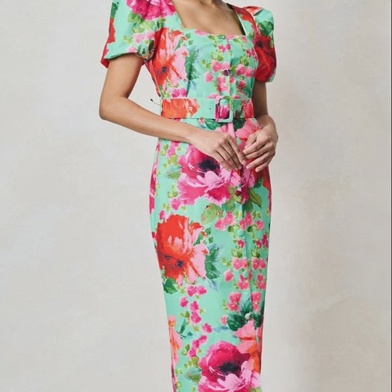 Hope & Ivy Rowena Green & Pink Floral Straight Dress