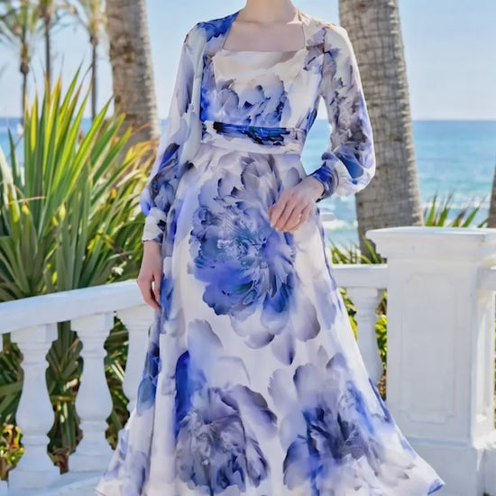 Sonia Peña 0002 Blue Floral  Dress A Line mother of the bride dress