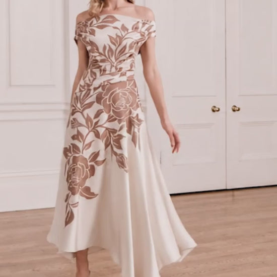 John Charles 66780 Mocha/Ivory Printed A Line Mother Of The Bride Dress