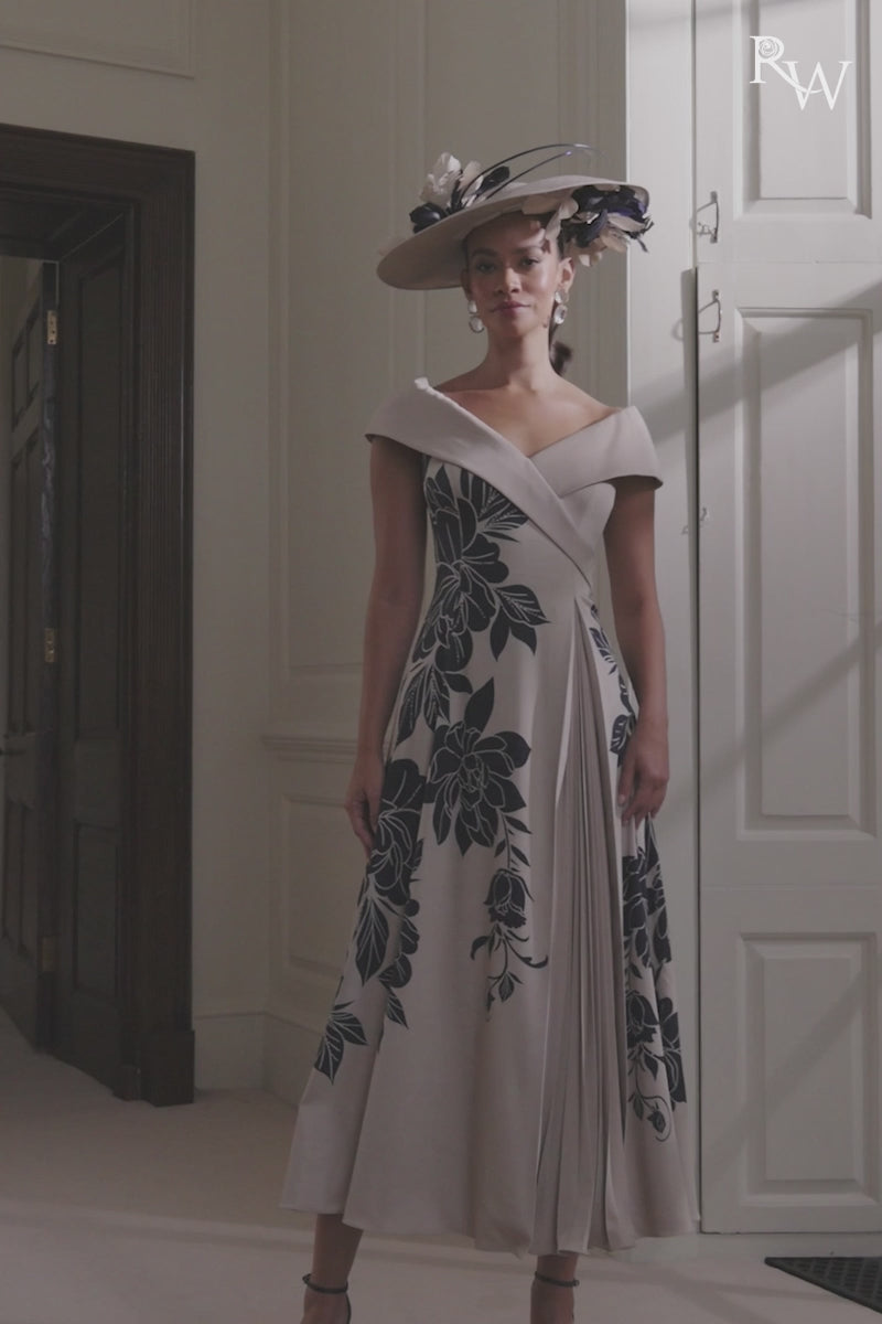 John Charles 66774 Navy Oyster A Line Midi Dress for the mother of the bride