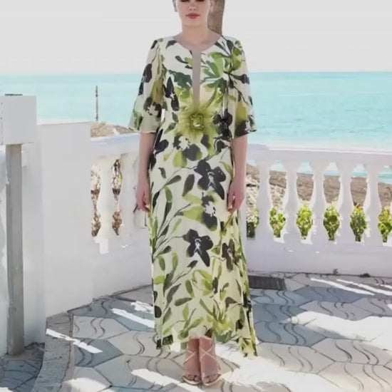 Sonia Peña 0018 Green Floral mother of the bride dress