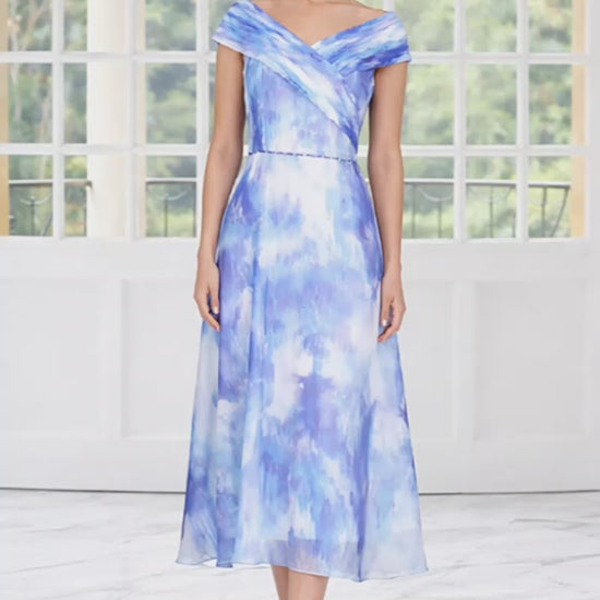 Lizabella 2413 Sapphire Patterned A Line mother of the bride dress