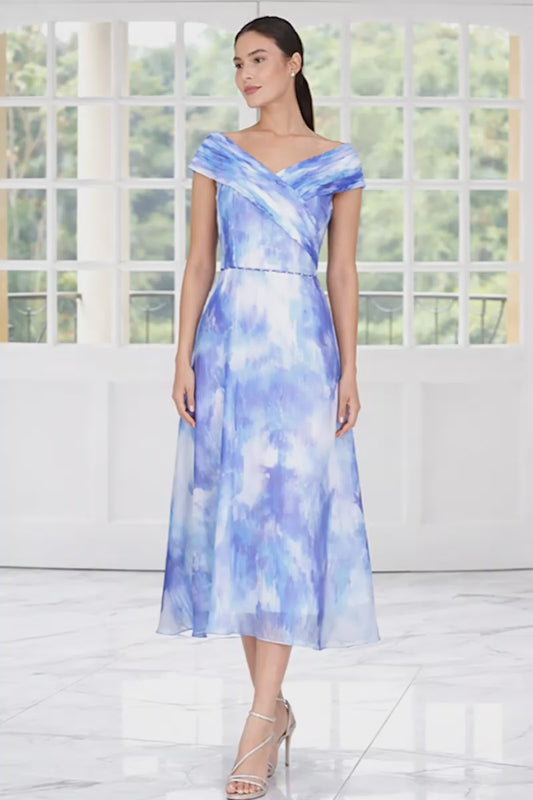 Lizabella 2413 Sapphire Patterned A Line Dress