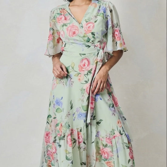 Hope & Ivy Emi Light Green Floral A Line Dress