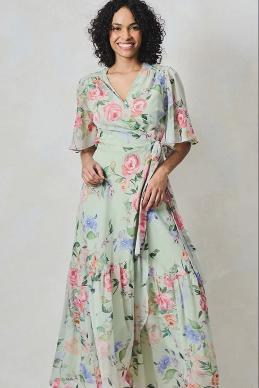 Hope & Ivy Emi Light Green Floral A Line Dress