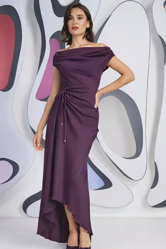 Kevan Jon Eugenia Plum Bardot Asym Dress