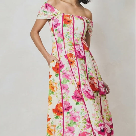 Hope & Ivy Shannon Bardot Sleeve Midi Dress