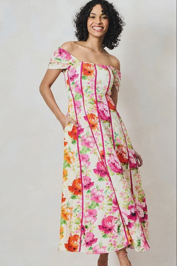 Hope & Ivy Shannon Bardot Sleeve Midi Dress