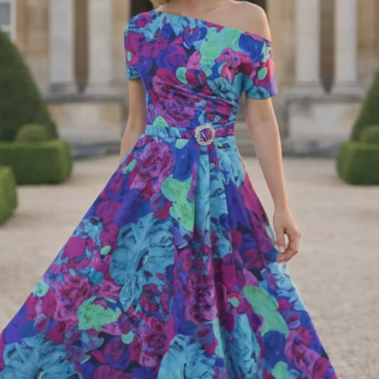 Labella 3419 Blue/Pink Patterned A Line  mother of the bride dress