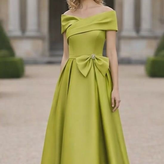 Labella 3426 Lime Green A Line  mother of the bride dress With Bows