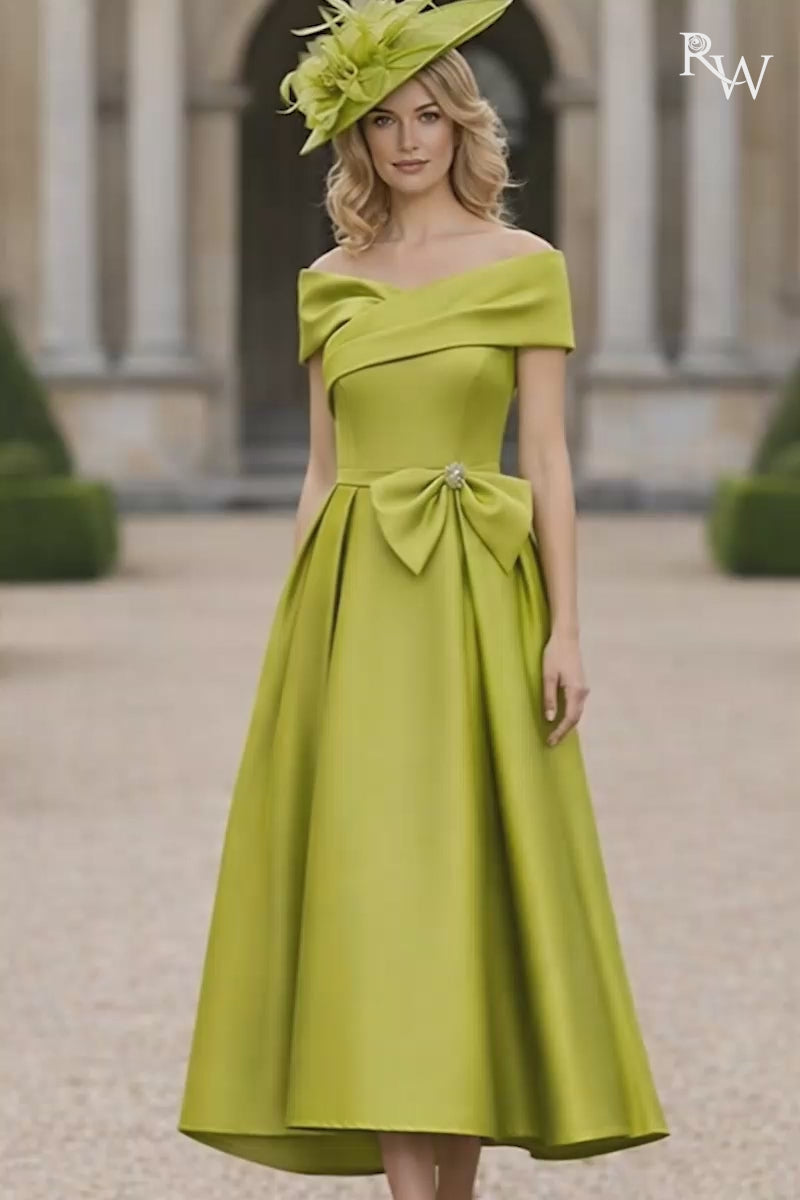 Labella 3426 Lime Green A Line  mother of the bride dress With Bows