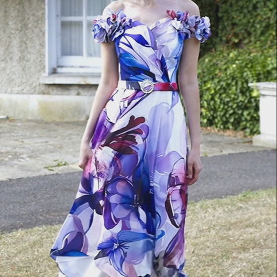 Labella 3434 Blue Floral Print A Line  mother of the bride  mother of the bride dress