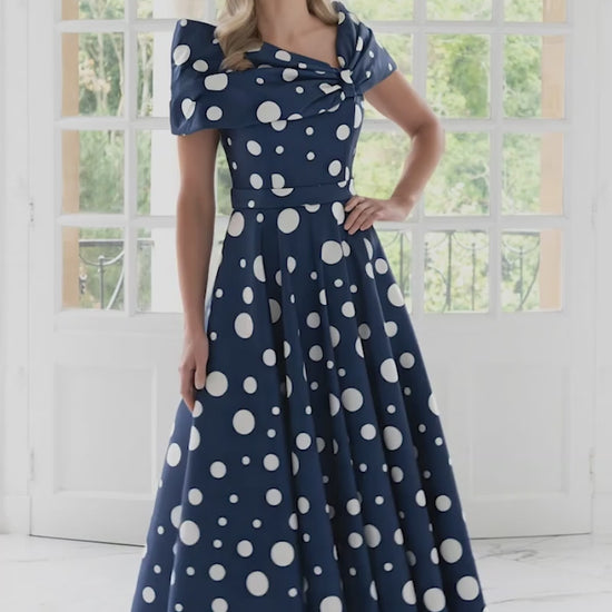 Irresistible 8821 Navy Ivory Spot A Line Dress for the mother of the bride