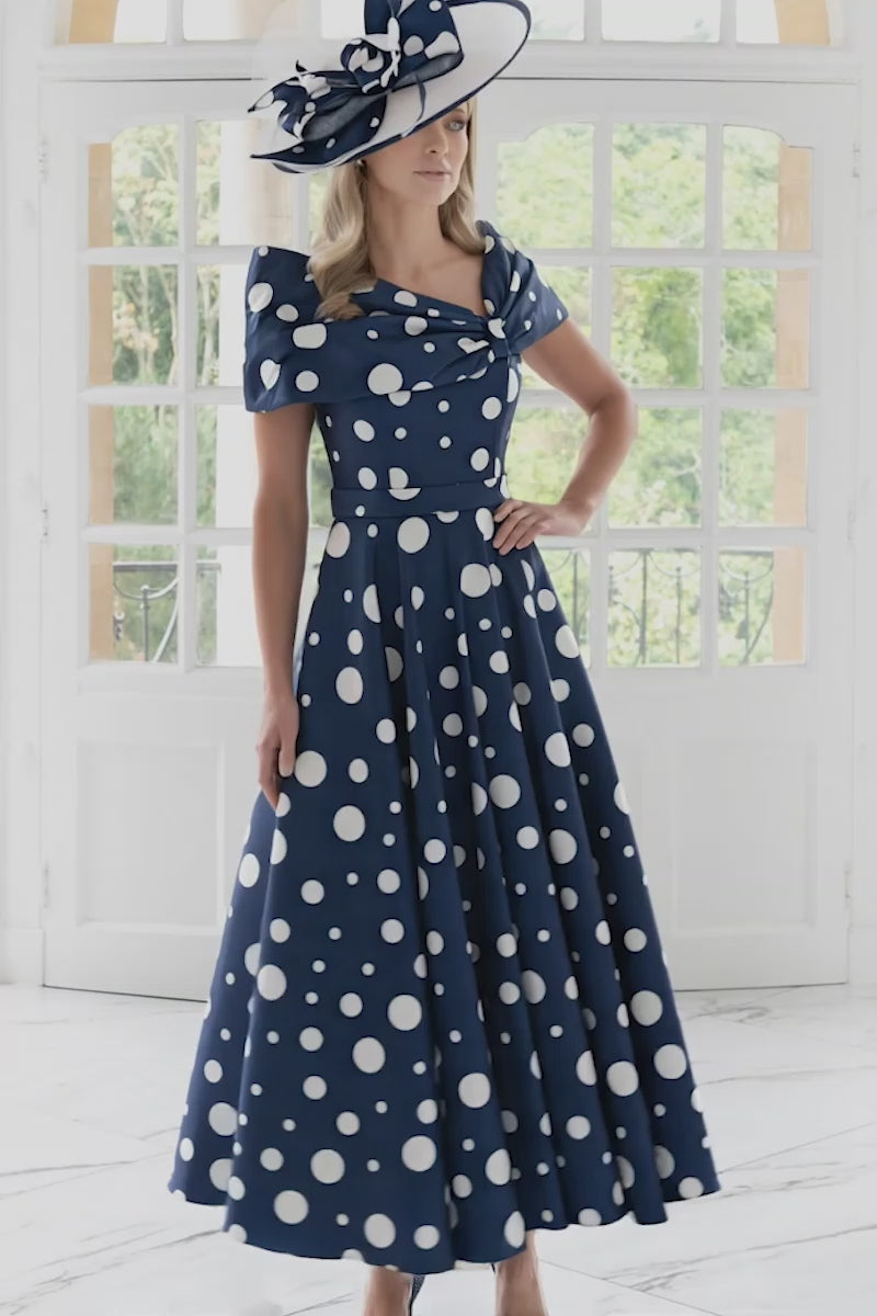 Irresistible 8821 Navy Ivory Spot A Line Dress for the mother of the bride