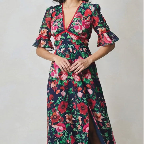 Hope & Ivy Jemma Navy / Pink Floral  Wrap Dress