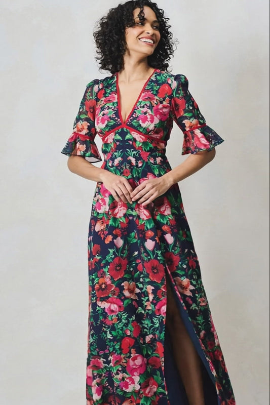 Hope & Ivy Jemma Navy / Pink Floral  Wrap Dress