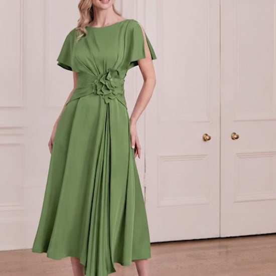 John Charles 66782 Hunter Green A Line Mother Of The Bride Dress With Floral Waist Attachment