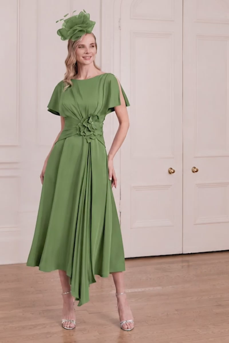 John Charles 66782 Hunter Green A Line Mother Of The Bride Dress With Floral Waist Attachment
