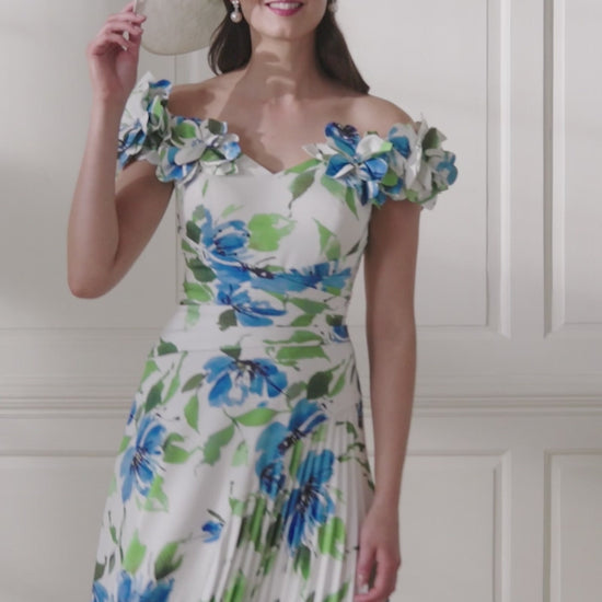 John Charles 66764 Blue Patterned A Line Dress for the mother of the bride