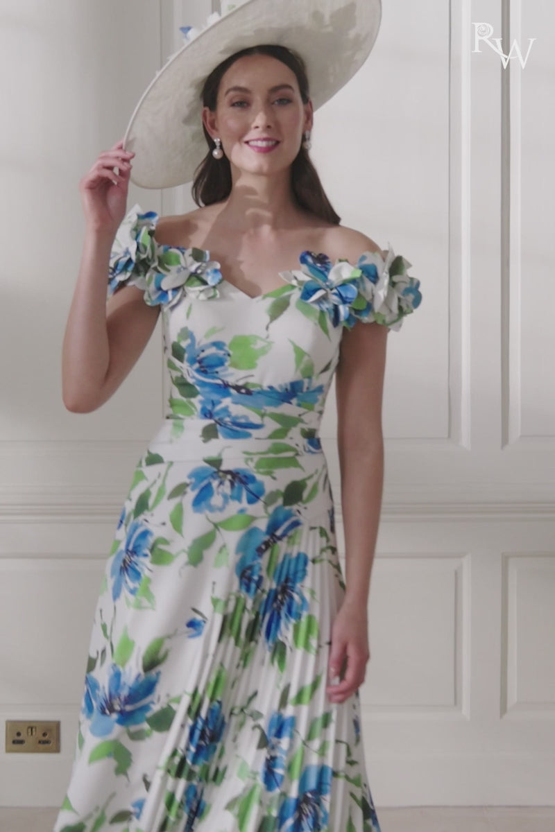 John Charles 66764 Blue Patterned A Line Dress for the mother of the bride
