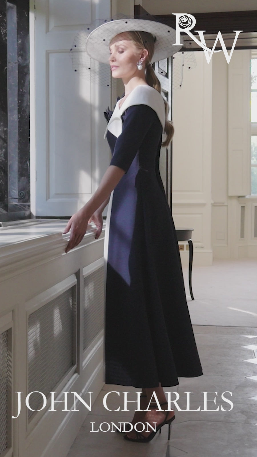John Charles 29321 Navy Ivory A Line Midi Dress for the mother of the bride