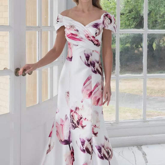 Irresistible 8806 Tulip Print Dress With Corsage  for the mother of the bride