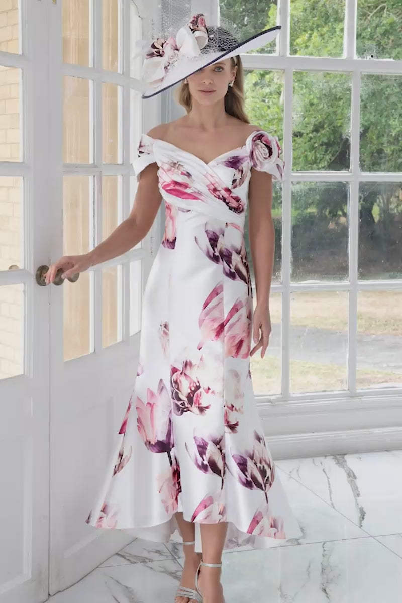 Irresistible 8806 Tulip Print Dress With Corsage  for the mother of the bride