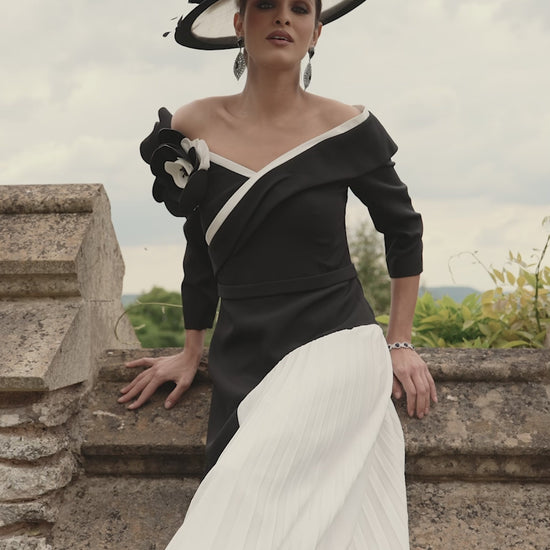 Veni Infantino 992784 Black/Ivory A Line Pleated mother of the bride dress 