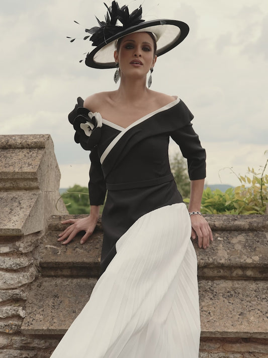 Veni Infantino 992784 Black/Ivory A Line Pleated mother of the bride dress 