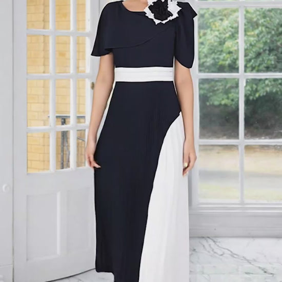 Lizabella 2386 Navy / Ivory Pleated mother of the bride dress
