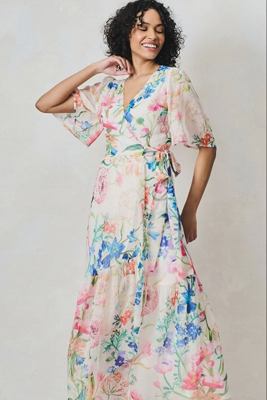 Hope & Ivy Michelle Floral A Line Wrap Dress