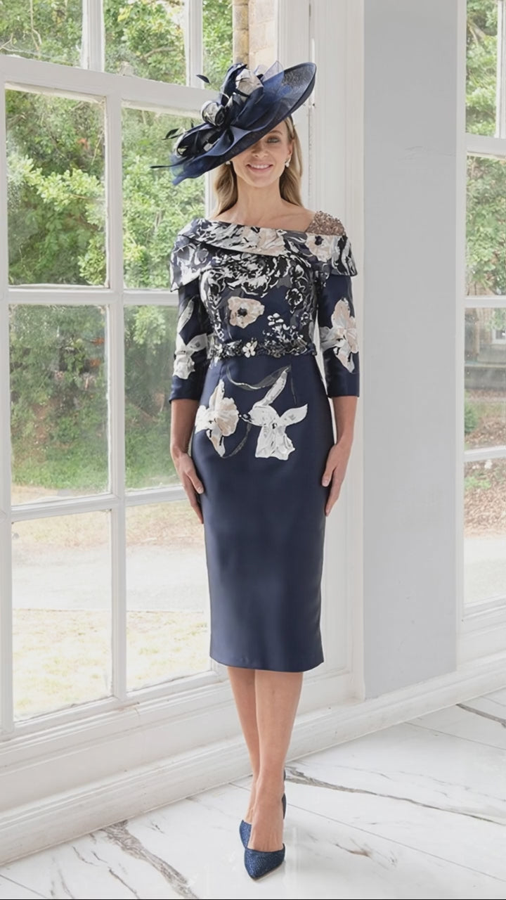 Irresistible 8832 Navy Dipped Hem A Line Dress for the mother of the bride